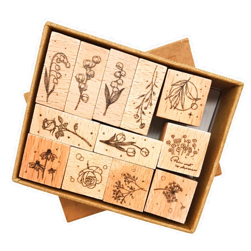ZMLSED Floral Decorative Wood Rubber Stamps,ZMLSED 12pcs Vintage Nature Flower Leaves Wooden Stamps Multipurpose Pattern Mounted Stamps for Card Making DIY Arts Craft Planner Bullet Journal Scrapbooking