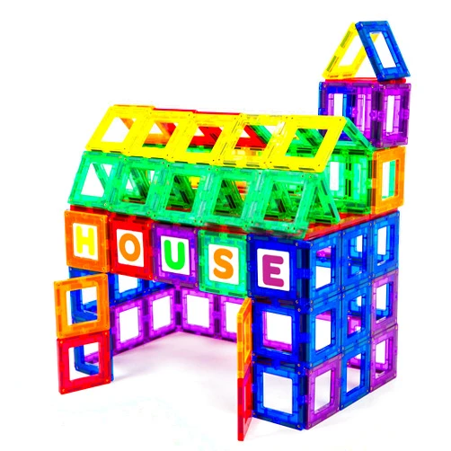 Playmags Magnetic Tile Building Set: Exclusive Educational Clickins – 80-Pc. Kit: 40 Super Strong Clear Color Magnet Tiles Windows & 40 Letters & Numbers – Stimulate Creativity & Brain Development