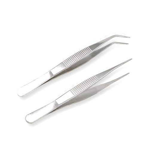 VictorsHome 5 Inch Stainless Steel Tweezers with Straight and Curved Serrated Tip Multipurpose Forceps for Craft Repairing 2 Pack