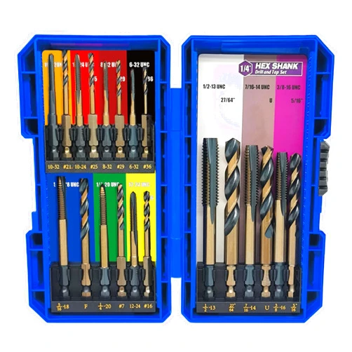 JEFE HEX 20pcs Hex Shank Drill and Tap Set, Quick Change Tap Set and Hex Drill Bit Set for Metal, Hex Combination of Drill and Tap Set for Impact Driver, Thread Tap Set from 6-32 UNC to 1/2
