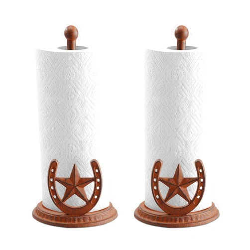 SPI Home 64037 Farmhouse Chic Lone Star and Horseshoe Rustic Brown 13 x 6.5 Cast Iron Countertop Paper Towel Holder Set of 2