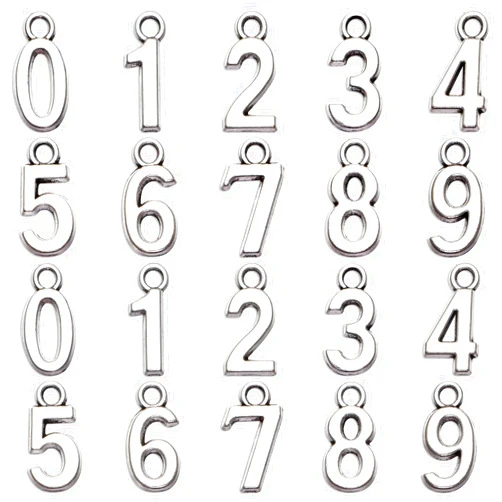 zxl 100pcs Antique Silver Plated 0-9 Figures Numbers Charms Pendant for Necklace Bracelet DIY Jewelry Making Accessories 16x8mm (100pcs Figures)