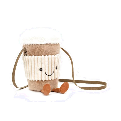 Jellycat Amuseable Coffee-To-Go Plush Bag Crossbody Purse with Zip Top Gifts for Kids Girls Tweens and Teens