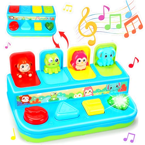 Basytodio Interactive Pop Up Animals Toy with Music, Animal Sound Light up Montessori Cause and Effect Toys for 6-12-18 Months Early Learning 1 Year Old Kids, Babies, Toddlers Age 2-4