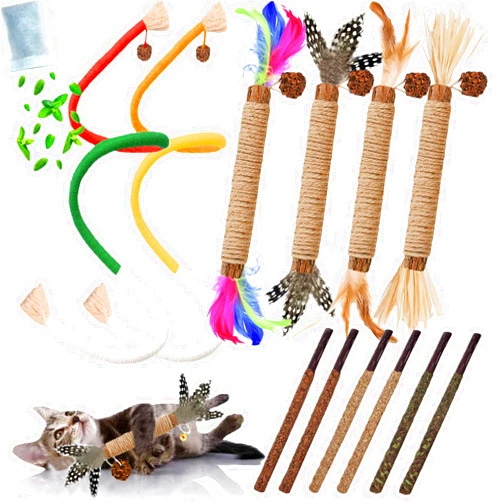 GREMBEB Cat Toys 12PCS Catnip Toy for Indoor Kitten Toys Cat Chew Stick for Dental Cleaning Teeth Cat Silvervine Rope Treat Kitty Feather Snack for for Kick Molar Scratch Self Play Interactive Boredom