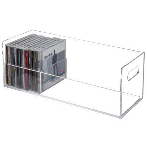 MyGift Modern Premium Clear Acrylic Stackable CD Holder Rack with Cutout Carrying Handles, Compact Disc Jewel Case Display Crate, Media Storage Organizer