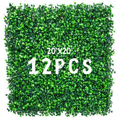 Decwin 12 Pieces 20” X 20” Artificial Hedge Boxwood Panels Boxwood Hedge Grass Wall Green Greenery Plant Mats UV Stable for Indoor Outdoor Decor Garden Fence
