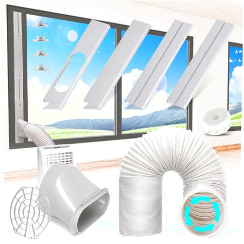 Kerykwan Portable Air Conditioner Window Vent Kit with 5.9” Exhaust Hose Adjustable Portable AC Window Kit for Ducting Universal Portable AC Seal Panel for Horizontal&Vertical Window