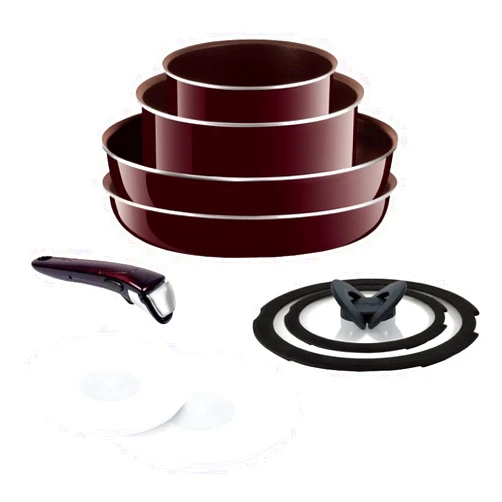 T-Fal Tefal L63191 T-fal Frying Pan, 9 Piece Set, Ingenio Neo Mahogany Premier Set 9, Titanium Premier, 5 Layer Coating, Handle Removable,