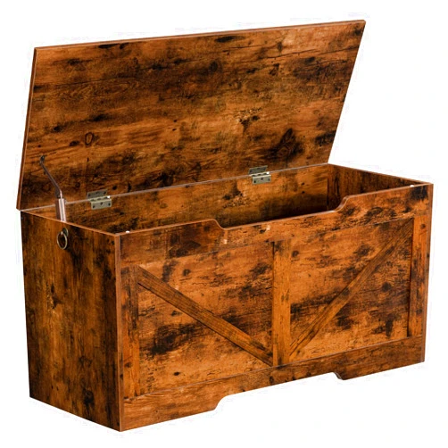 HOOBRO Storage Bench, 39.4” Retro Wooden Storage Chest with U-Shaped Cut-Out Pull, Safety Hinge, Supports 220 lb and Easy Assembly for Toy Box Organizer (Rustic Brown) BF771CW01