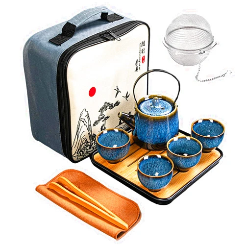 DEKNBE Chinese/Japanese Tea Set, Tea Sets for Women/Adults,Gongfu/Porcelain Tea Set,Tea tray and Filter Included,Suitable for Picnic and tTravel