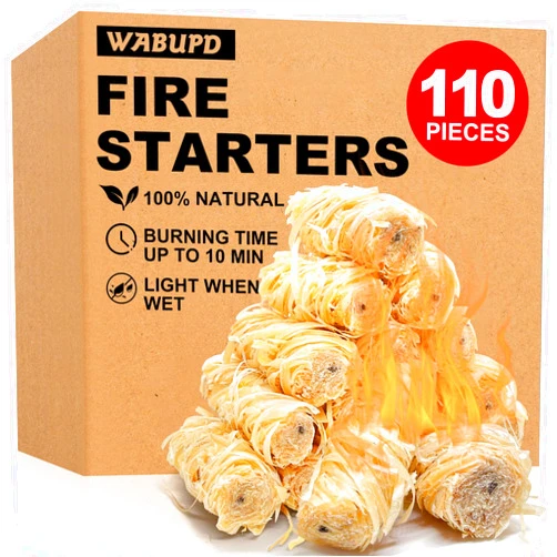 WABUPD 110 Pcs Fire Starter - Natural Fire Starters for Fireplace, Pellet Stove, BBQ, Pizza Oven, Fire Pit &Chimney, Fire Starters for Grill, Charcoal Starter