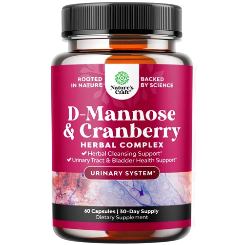Natures Craft D Mannose with Cranberry Extract Capsules - Potent D Mannose Capsules for Kidney Cleanse and Urinary Tract Health for Women - D-Mannose 1000mg Capsules with 1000mg Per Serving (1 Month Supply)