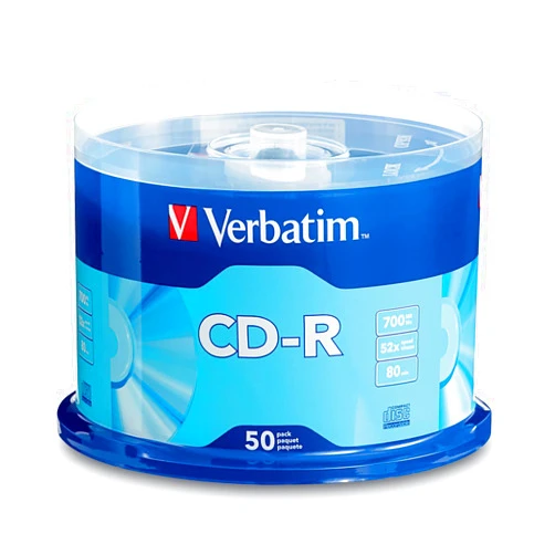 Verbatim CD-R Blank Discs 700MB 80 Minutes 52x Recordable Disc for Data and Music - 50 Pack Spindle,Silver