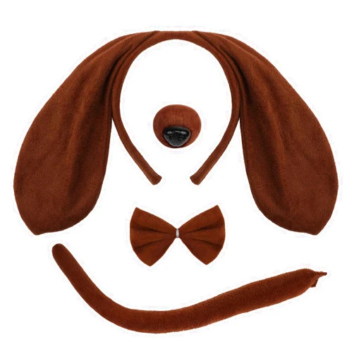 Mototo Dog Costume Set 4 PCS Puppy Animal Costume Brown Dog Ears Headband and Tail Nose Bow Tie Accessories for Adult Halloween Christmas Theme Party Animal Cosplay (Brown)