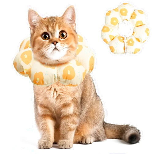 ComSaf Cat Cone Collar Soft - Cat Cones to Stop Licking e Collar for Cats After Surgery, Elizabethan Collar for Cats Kitten Recovery, Comfortable Soft e Collar Cone for Small Cats, Yellow Flowers, S