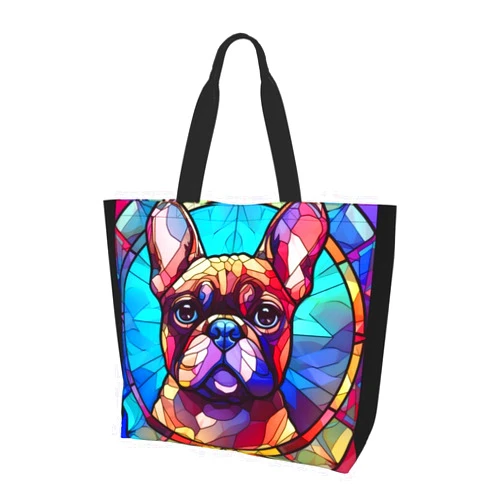 Novgift Dog Breed Glass Art Women Shoulder Handbags Reusable Large Capacity Casual Tote Bag