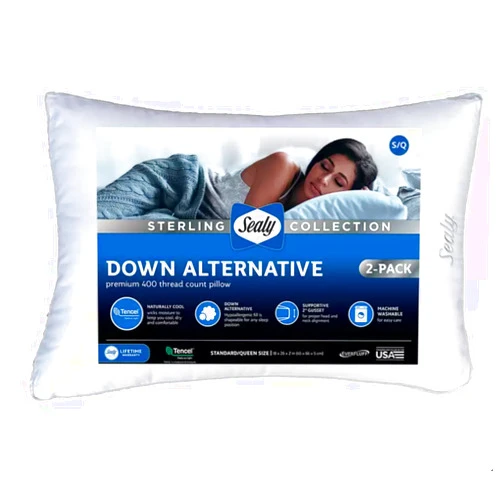 sealy Sterling Collection Down Alternative Pillows 400 Thread Queen - 2 Pack