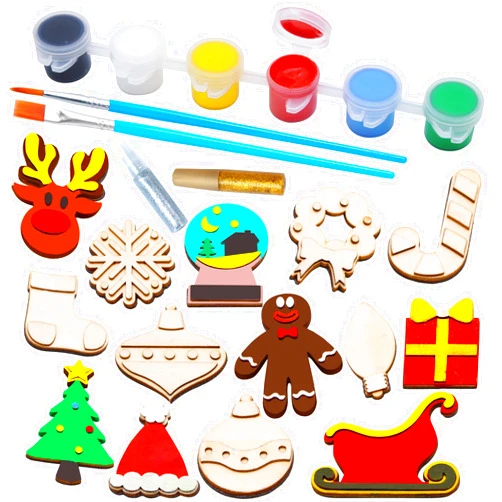 JOYIN 14 Christmas Wooden Magnet Creativity Arts & Crafts Painting Kit Decorate Your Own for Kids Paint Gift, Birthday Parties and Family Crafts, Holiday Stuffers(Age 8+)