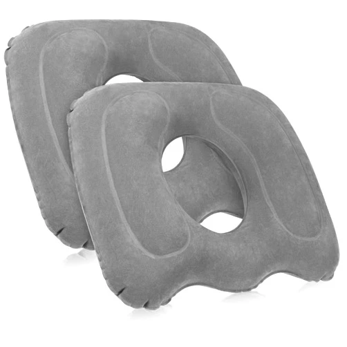 Leinuosen 2 Pcs Inflatable Seat Cushion 18.1'' x 15.7'' x 4.7'' Portable Lift Donut Pillow Height Adjustable Hemorrhoid Pillow for Tailbone Back Pain Bed Sore Home Car Chair Wheelchair Sitting, Gray