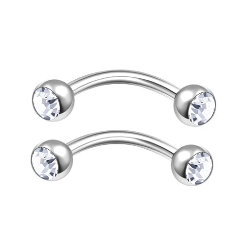 MATIGA 2Pcs Steel Curved Barbell Piercing Jewelry Rook Cartilage Tragus Lip Daith Eyebrow 3mm Crystal Ball and Size More Choices