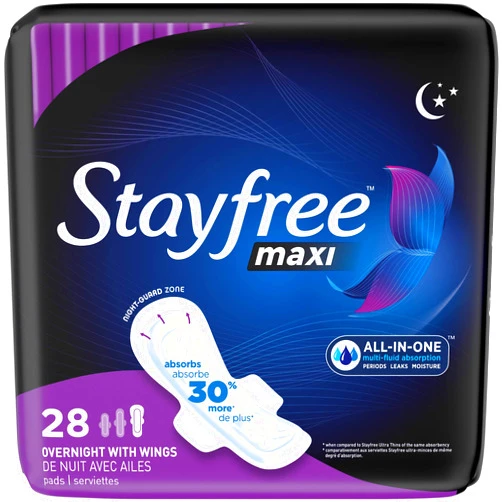 Stayfree Maxi Pads Overnight With Wings 28ct, 28Count