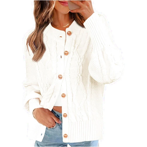 MEROKEETY Women's 2024 Fall Long Sleeve Sweater Cardigan Cable Knit Open Front Button Outwear Coats