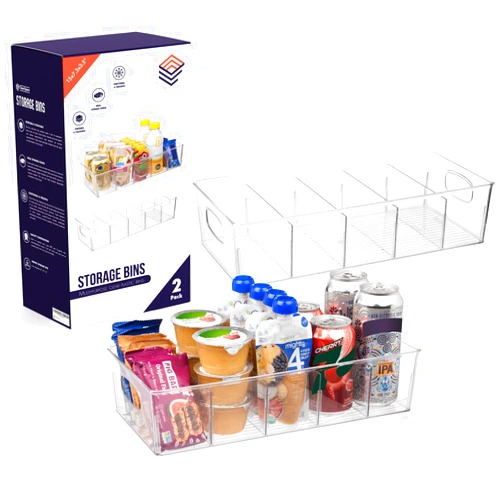 ClearSpace Plastic Pantry Organization and Storage Bins with Removable Dividers – 2 Pack XL Perfect Kitchen Organization or Kitchen Storage – Refrigerator Organizer Bins, Cabinet Organizers