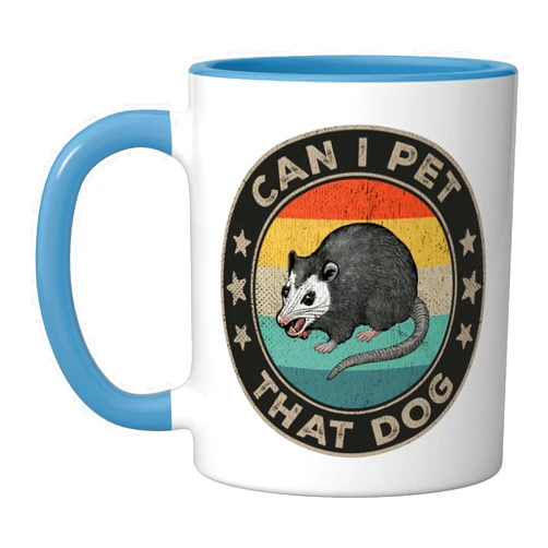 Can I Pet That Dawg Possum Gifts Men Women Kids Can I Pet That Dog Meme Retro Animal Lover Funny Opossum Ceramic Mug, Blue/White