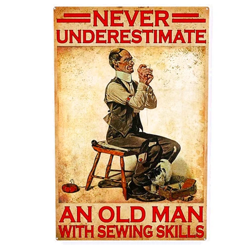 Nutriate Funny Retro Tin Signs an Old Man with Sewing Skills Signs, Sewing Signs, Sewing Vintage Picture, Sewing Art Prints, Sewing Gift Metal Sign for House 8X12inch