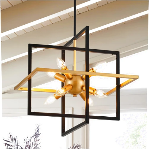 TACDANDM 18.9'' Black Gold 8-Light Sputnik Chandelier Modern Industrial Adjustable Hanging Geometric Pendant Light Fixture for Entryway Foyer Stairway Hallway Bedroom Living Room Kitchen Island
