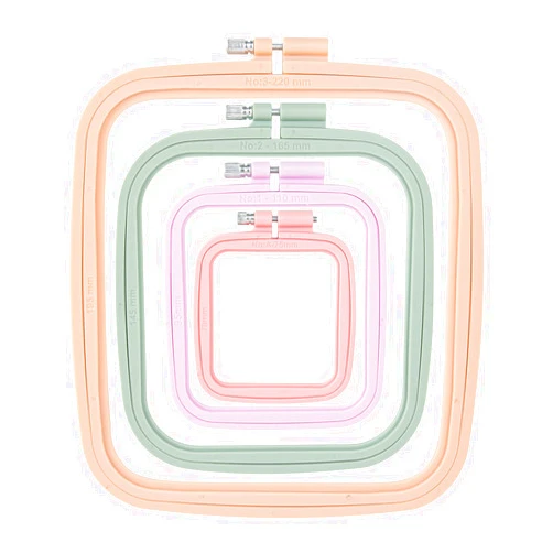Framendino, 4 Pack Size Square Embroidery Hoops Plastic Cross Stitch Reusable Frames Rings for DIY Sewing Needlework Project