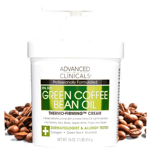 Advanced Clinicals Green Coffee Bean Thermo Firming Body Cream | Anti Cellulite Cream | Caffeine Body Lotion Moisturizer To Firm, Tighten, & Hydrate Look Of Legs, Arms, Tummy, Butt, & Thighs, 16 Oz