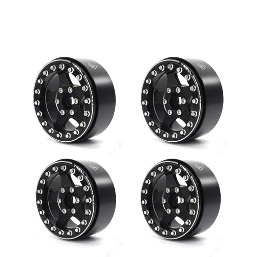 Treal 1.9 Wheels (4pcs) Beadlock Alloy Crawler Wheels for 1:10 Scale RC Truck-E Type (Black-Black)