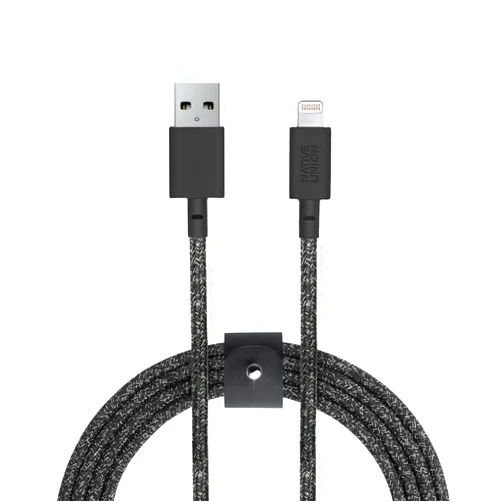 Native Union BELT Cable XL - 10ft Ultra-Strong Reinforced [MFi Certified] Durable Lightning to USB Charging Cable with Leather Strap compatible with iPhone 14, iPhone 13, iPhone 12 and Earlier(Cosmos)