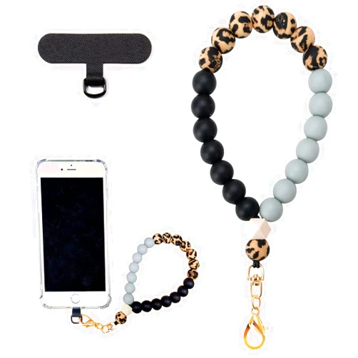 VICHUNHO Marble Silicone Beaded Phone Wrist Strap, Cellphone Lanyard with Tether Tab, Elastic Hands-Free Wristlet Bracelet