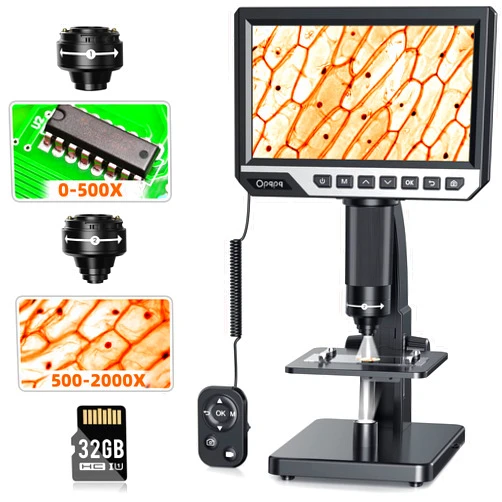 Opqpq LCD Digital Microscope - 2000X Biological Microscope with Digital&Microbial Lens - Opqpq Electronic Microscope with 7'' IPS Display, 10 LED Lights, 12MP Camera, Windows/Mac OS Compatible…