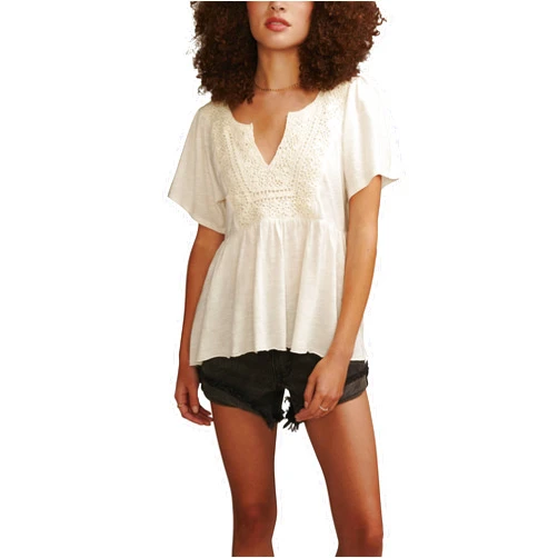 Lucky Brand Women's Crochet Yoke Babydoll Top