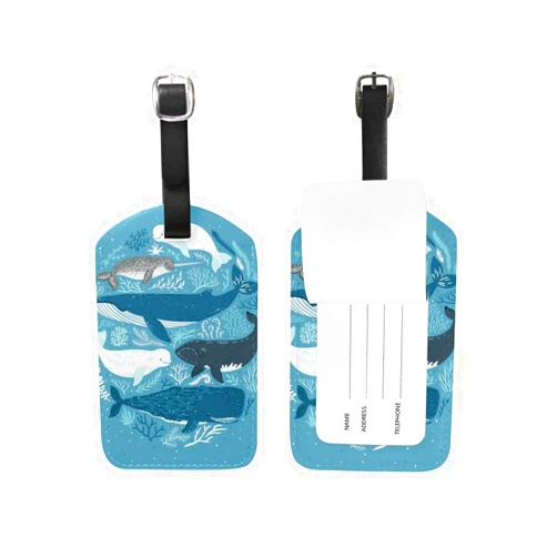 ALAZA Whales Sea Coral Luggage Tag PU Leather Bag Suitcases Label 2 Pieces Set