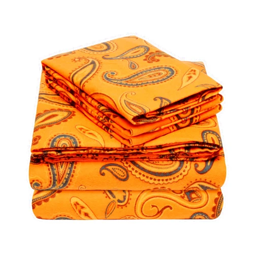 Superior Premium Cotton Flannel Sheets, All Season 100% Brushed Cotton Flannel Bedding, 4-Piece Sheet Set with Deep Fitting Pockets - Pumpkin Paisley, California King Bed