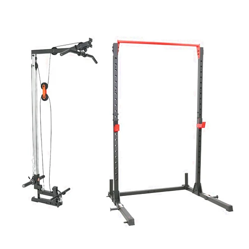 Sunny Health & Fitness Essential Adjustable Power Rack Squat Stand with J-Hooks, Adjustable Pull Up Bar, Weight Plate Holders, Resistance Band Posts Optional Incline Bench, LAT Pull Down Attachment