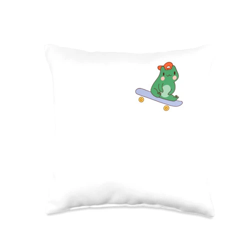 Frosch Amphibien, Comic Geschenke, lustige Sprüche Frog with Skateboard Drawing for Men Women Children Throw Pillow, 16x16, Multicolor