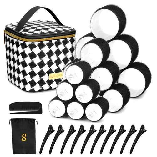 Sungenol Hair Roller Set, 18 pcs Heatless Self Grip Rollers With Clips and Comb, Salon Curlers for DIY Styles, 3 Sizes in 1 Set by Sungenol
