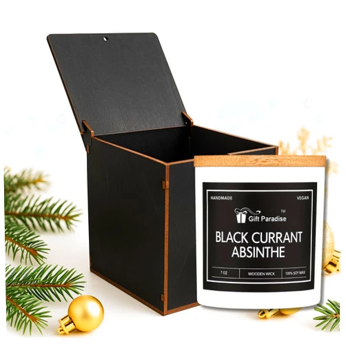 Gift Paradise® Black Currant Absinthe Candle | 7 oz Soy Wax with Crackling Wood Wick & Premium Wooden Gift Box – Luxury Handcrafted Candle for Dark Floral Home Décor, Winter Nights & Holiday Gifting