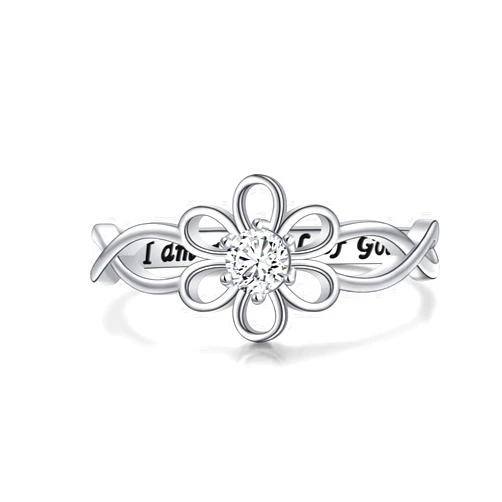 Yearace 925 Sterling Silver Engraved I am a Child of God Infinity Love of God Religious Cross Ring for Women Baptism Easter Jewelry, Size 5