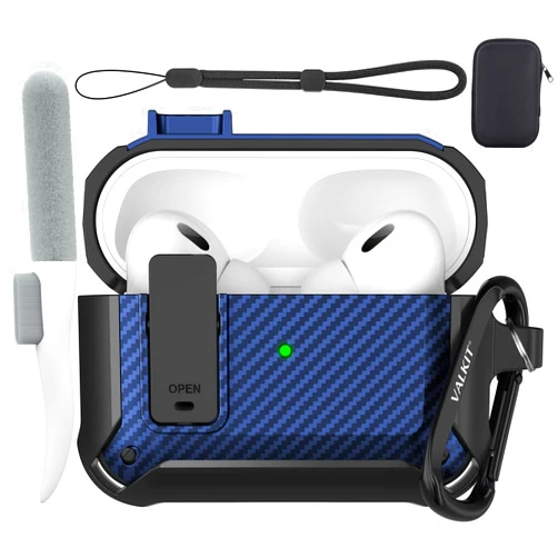 Valkit Armor Series Full-Body Shockproof Protective Case Cover for AirPods Pro 2nd/1st Generation Charging Case with Carabiner Keychain, LED Indicator, and Accessory Pouch