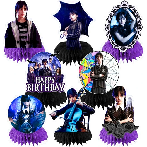 Cifeeo Wednesday TV Show Party Decorations, 8pcs Wednesday TV Show Honeycomb Centerpieces, Wednesday TV Show Table Decorations,3D Double Side Centerpiece for Birthday Party
