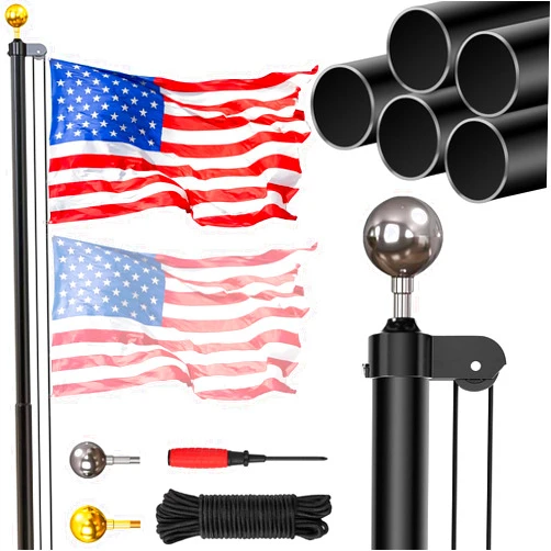 Gientan Flag Pole for Outside in Ground, 16FT Sectional Extra Thick Flagpole Kit, Heavy Duty Aluminum Outdoor Flag Poles with 3x5 American Flag for Yard, Garden, Residential or Commercial