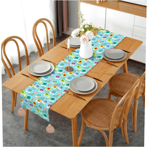 Pevtufa Linen Table Runner, Farmhouse Macrame Table Runners 14 X 60inches for Dining Table Decor, Wedding, Party and Dresser Decor-World Travel1
