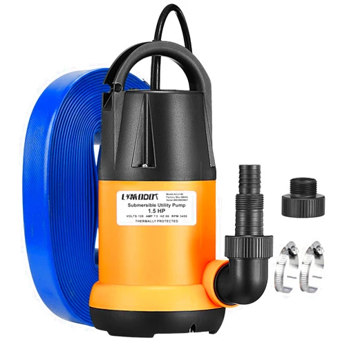 Limodot Submersible Water Pump With 25ft. Hose Kit, Sump Pump, Utility Pump with 25-Foot Power Cord, 4000GPH, Portable Water Pump for Swimming Pools, Garden Ponds, Basements, Multi-Purpose Drainage